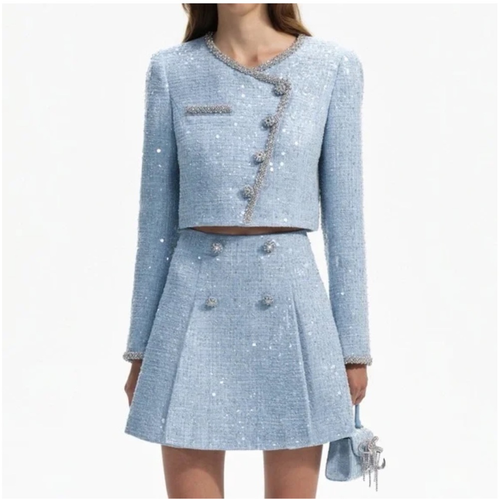 Elegant Light Blue Tweed Skirt